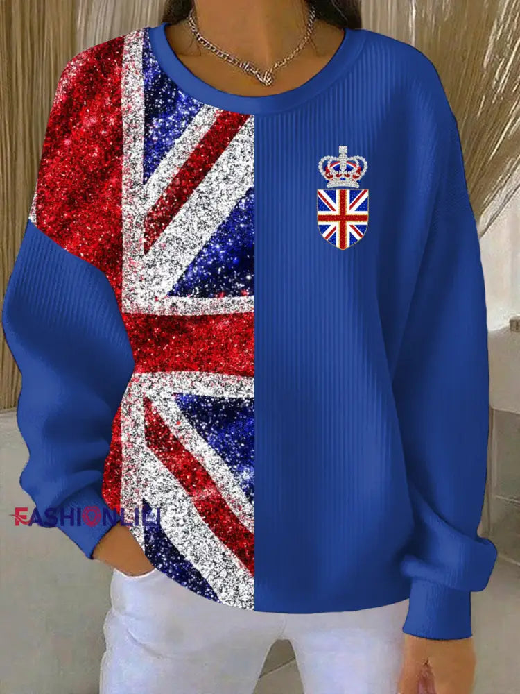 Women’s British style Print Casual Sweatshirt Blue / S