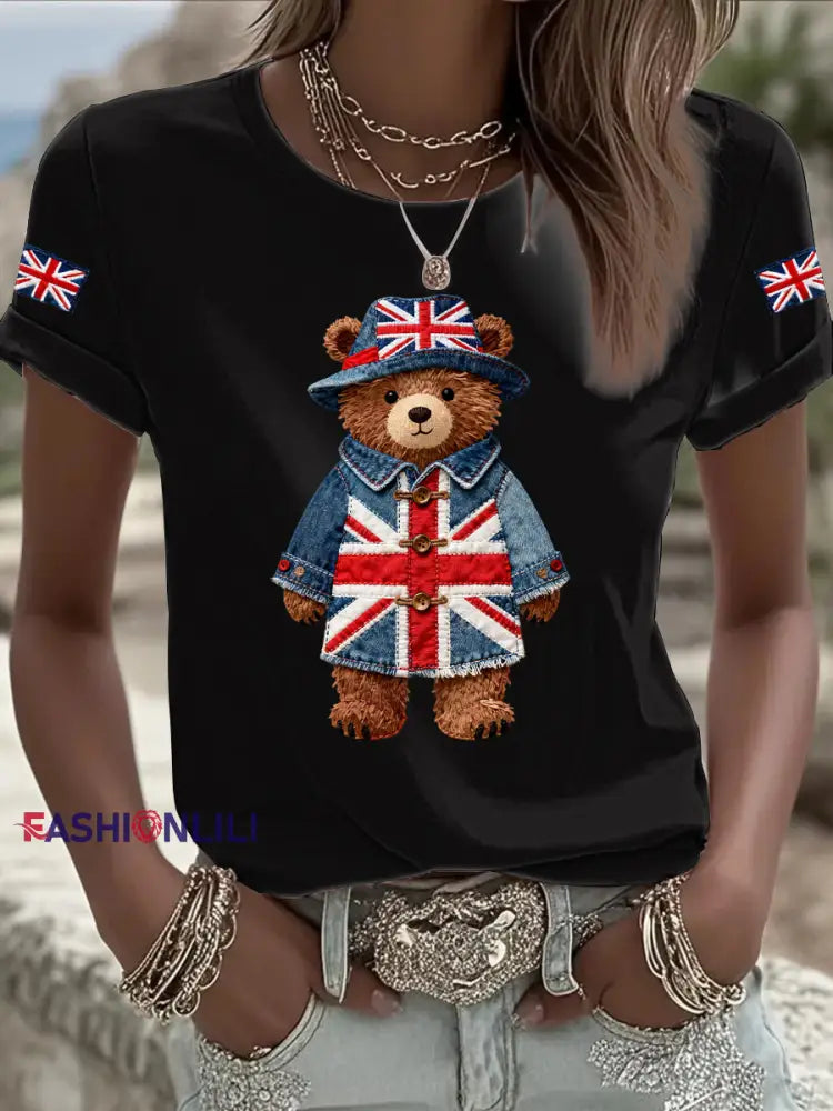 Women’s British style Printed T-shirt Black / S