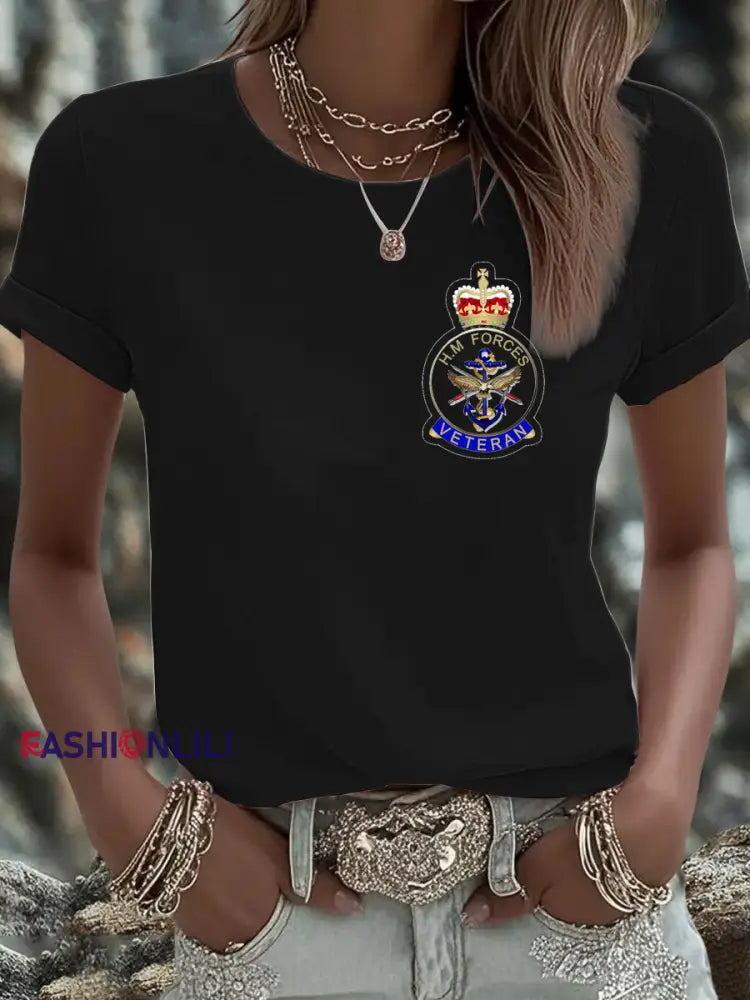 Women’s British Veteran Iron On Short Sleeve T Shirt Black / S