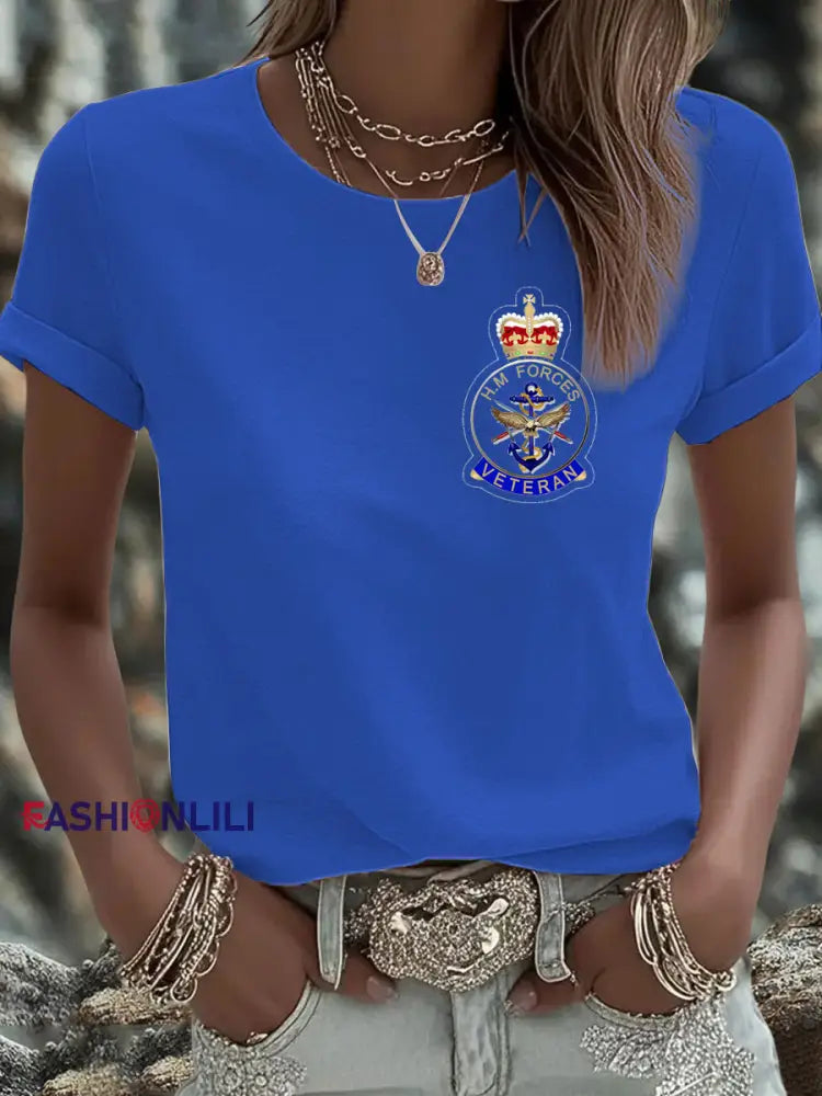 Women’s British Veteran Iron On Short Sleeve T Shirt Blue / S