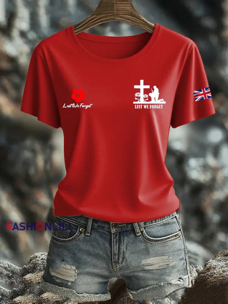 Women’s British Veteran Iron On Short Sleeve T Shirt Red / S