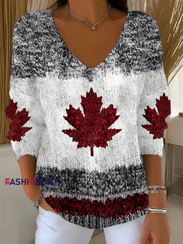 Women’s Canadian Maple Leaf Print Casual Top As picture / S