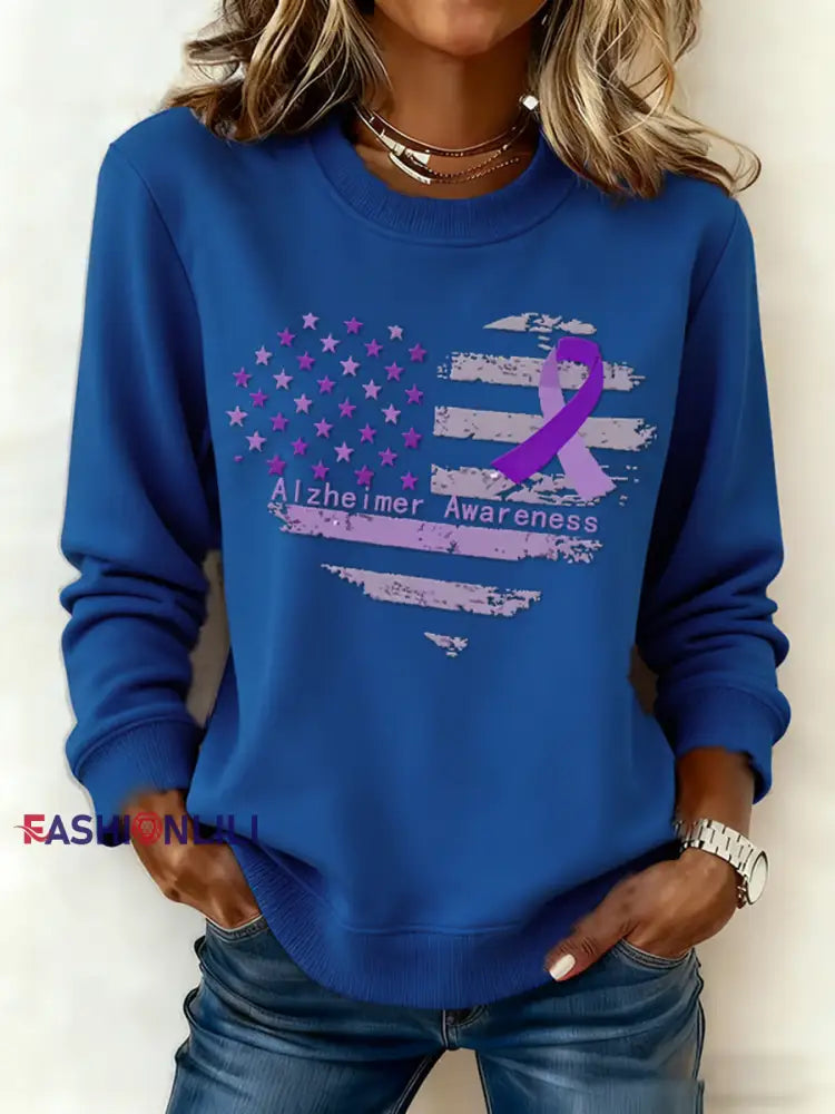 Women’s Casual Retro Alzheimer’s Awareness Sweatshirt Blue / S