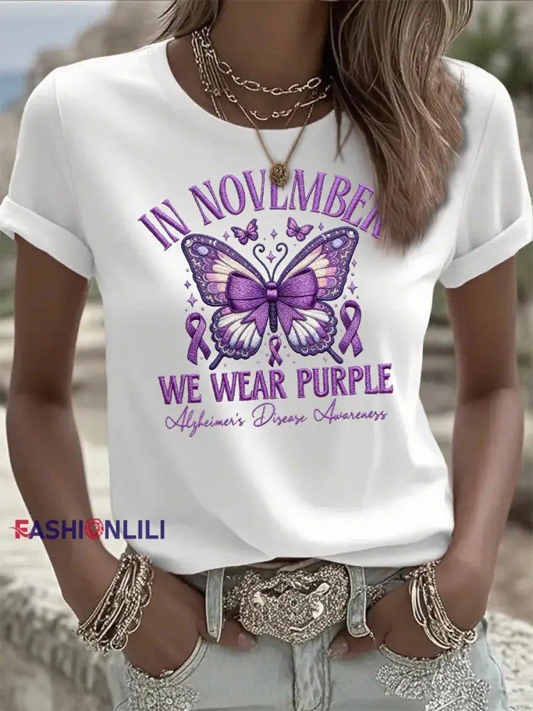 Women’s Casual Retro Style: We’re Wearing Purple T-Shirts in November White / S