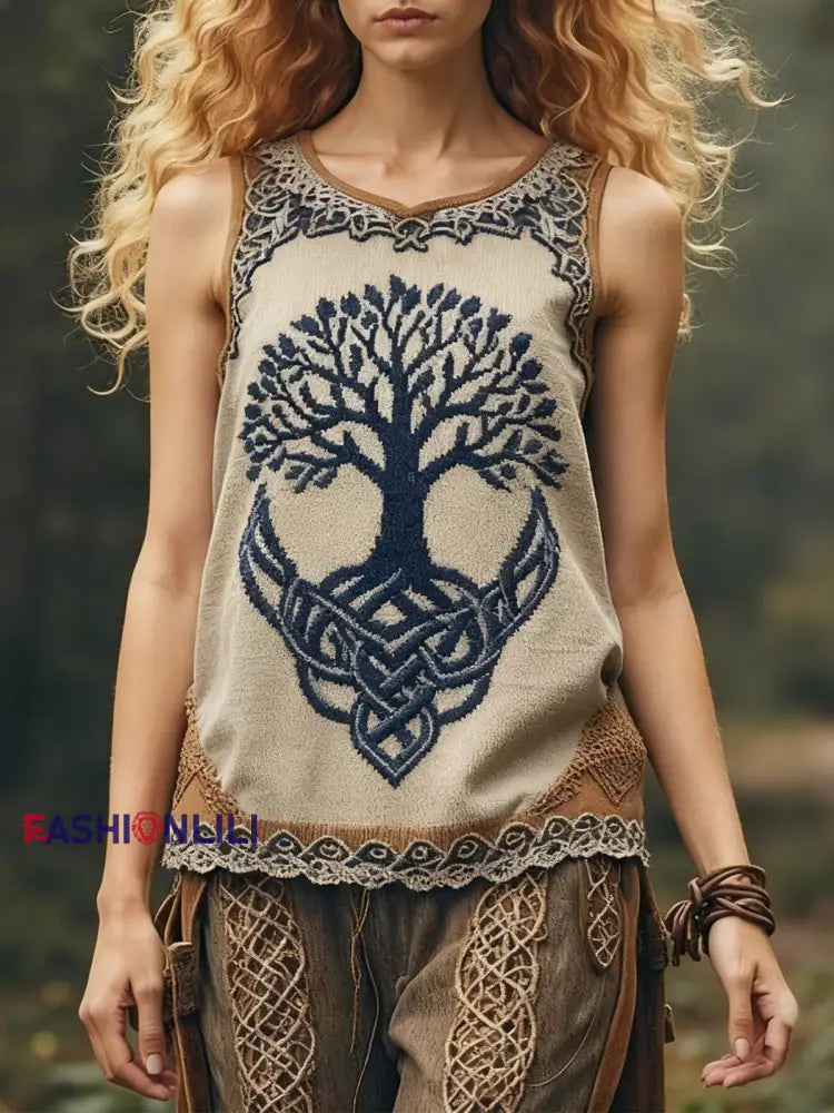 Women’s Celtic Knot Tree Of Life Crew Neck Tank Top Green / S