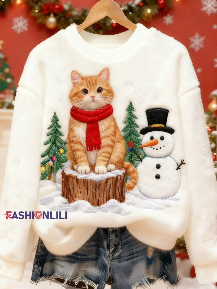 Women’s Christmas Cute Animal Art Print Casual Flannel Sweater As picture / S