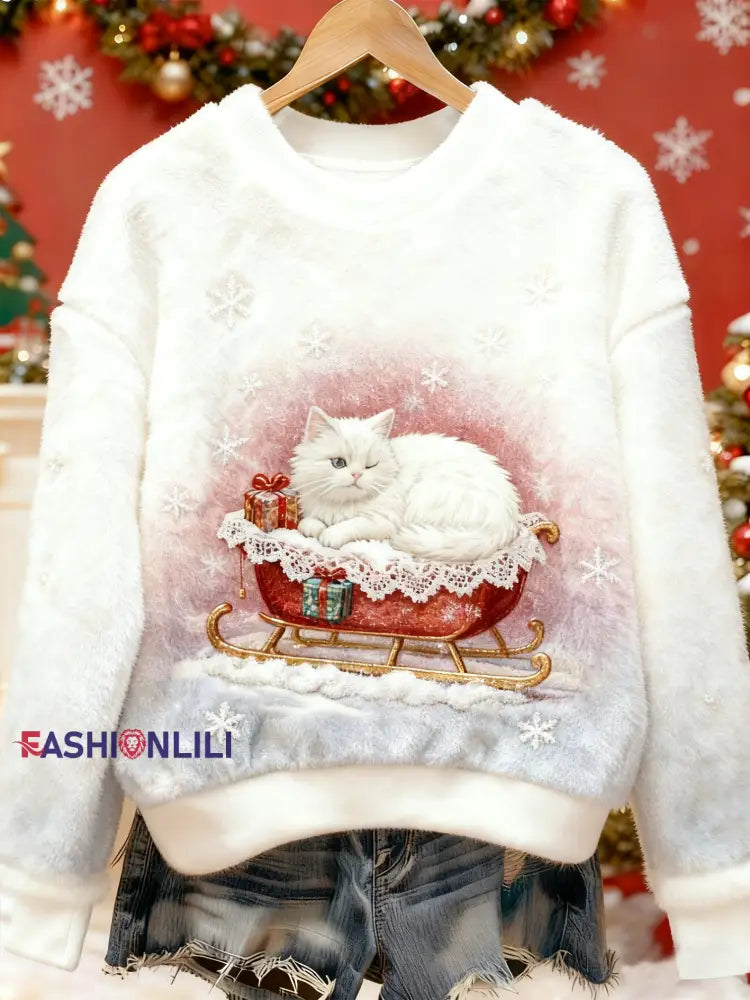 Women’s Christmas Cute Animal Art Print Casual Flannel Sweater As picture / S