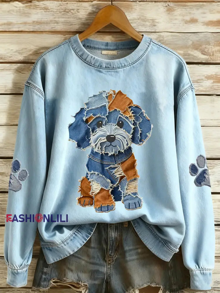 Women’s Cowboy Collage Animal Printed Long Sleeved Sweatshirt Blue / S