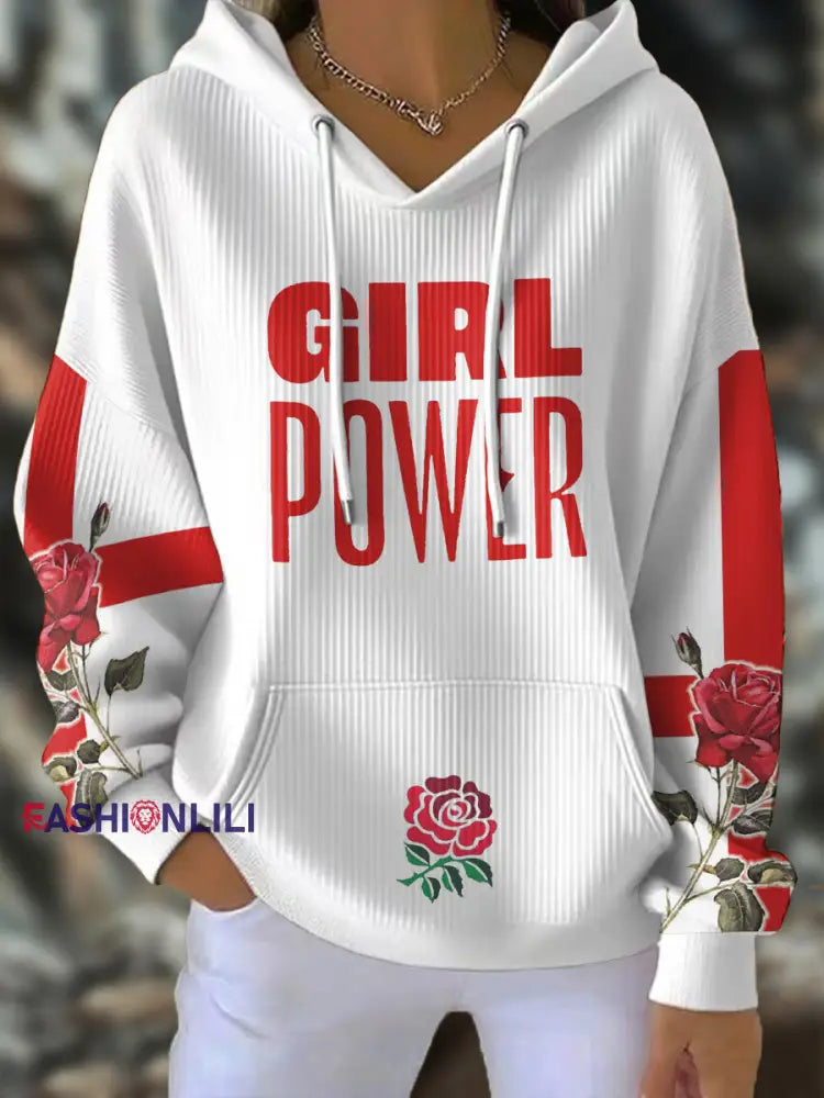Women’s England Rugby Lover Roses Printed Hoodie Red / S