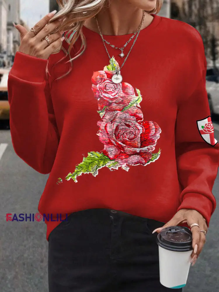 Women’s England Rugby Lover Roses Printed Sweatshirt Red / S
