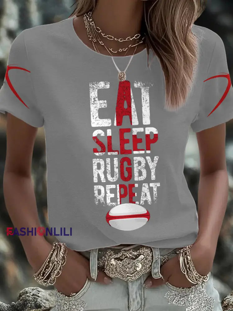 Women’s England Rugby Lover Roses Printed T-Shirt Light Gray / S
