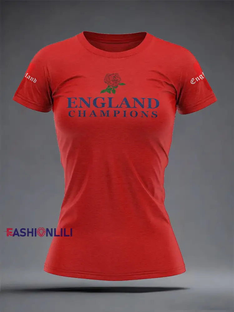 Women’s England Rugby Lover Roses Printed T-Shirt Red / S