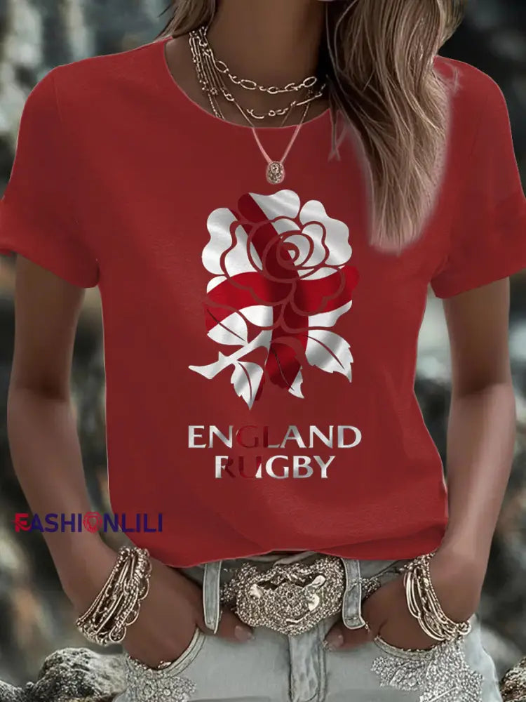 Women’s England Rugby Lover Roses Printed T-shirt Red / S