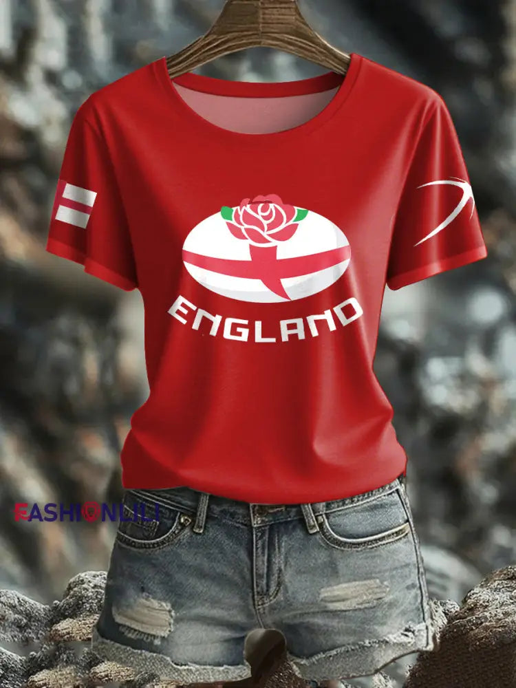 Women’s England Rugby Lover Roses Printed T-Shirt Red / S