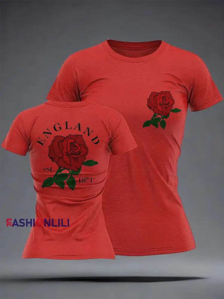 Women’s England Rugby Lover Roses Printed T-Shirt Red / S