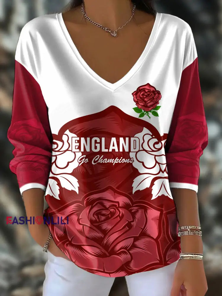 Women’s England Rugby Roses Lover Printed Tops White / S