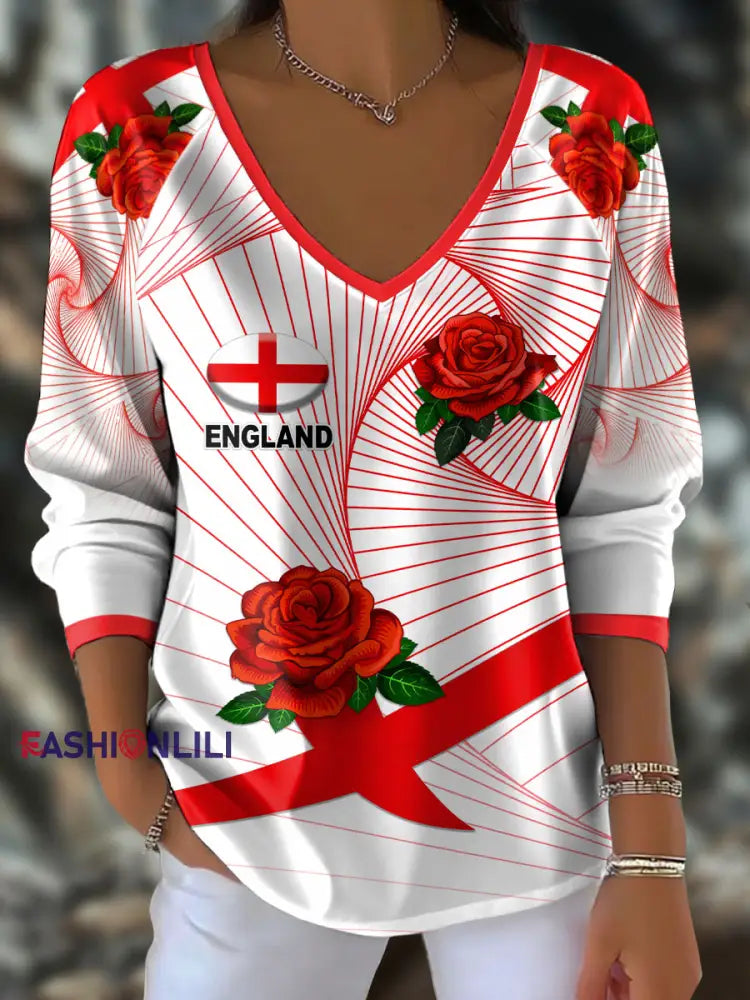 Women’s England Rugby Roses Printed Tops White / S