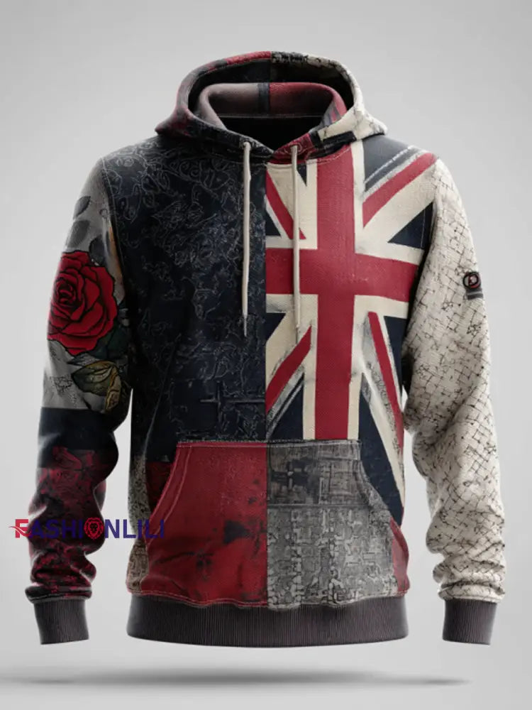 Women’s English Patchwork Rose Printed hoodie As picture / S