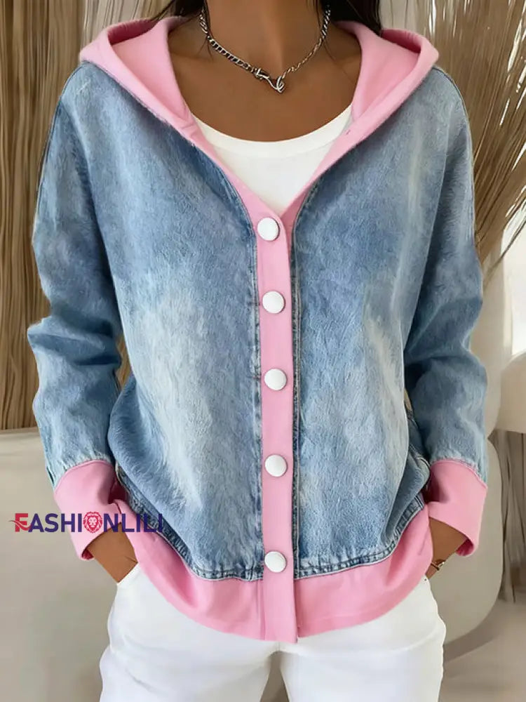 Women’s Fashion Patchwork Design Hooded Cardigan As picture / S