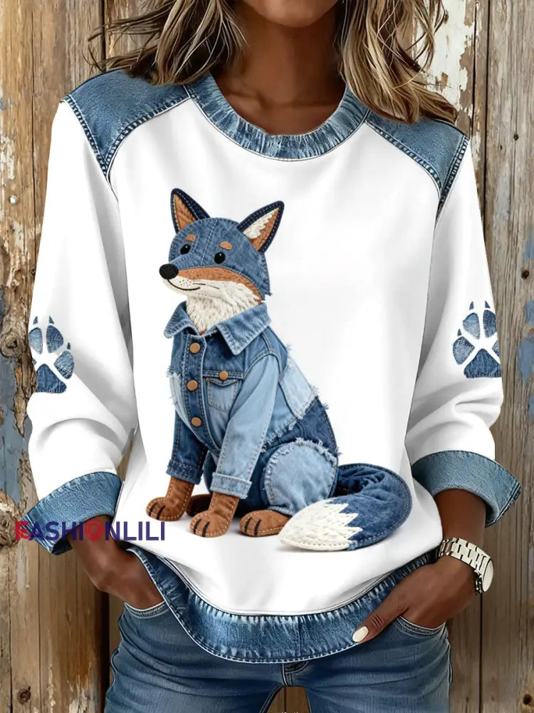 Women’s Fox Print Sweatshirts White / S