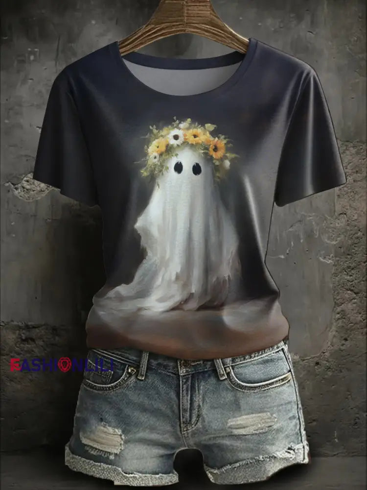 Women’s Halloween Cute Boo Printed T-shirt As picture / S