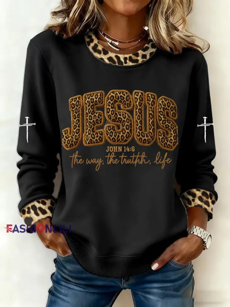Women’s Jesus The Way The Truth The Life John 14:6 Christian Cross Regular Sweatshirt Black / S