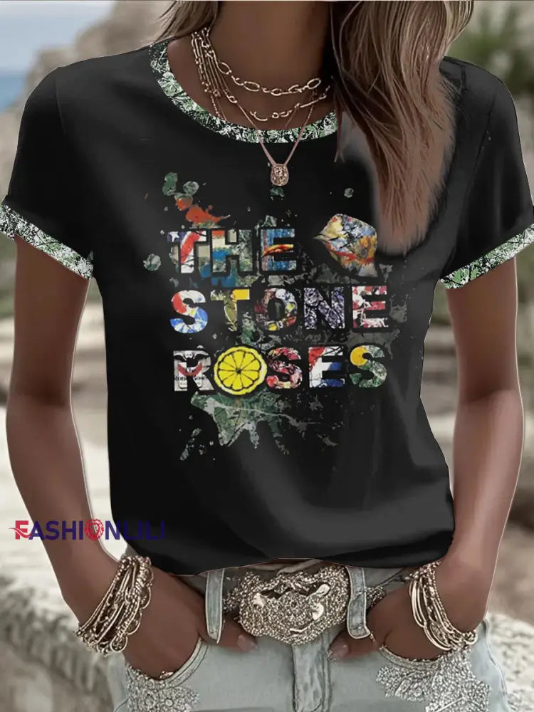 Women’s Lemon Roses Music Lover short-sleeved T-shirt Black / S