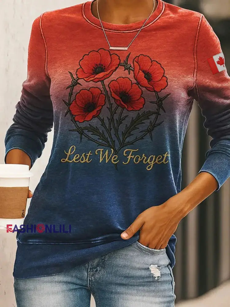 Women’s Lest We Forget Printed Casual Sweatshirt As picture / S