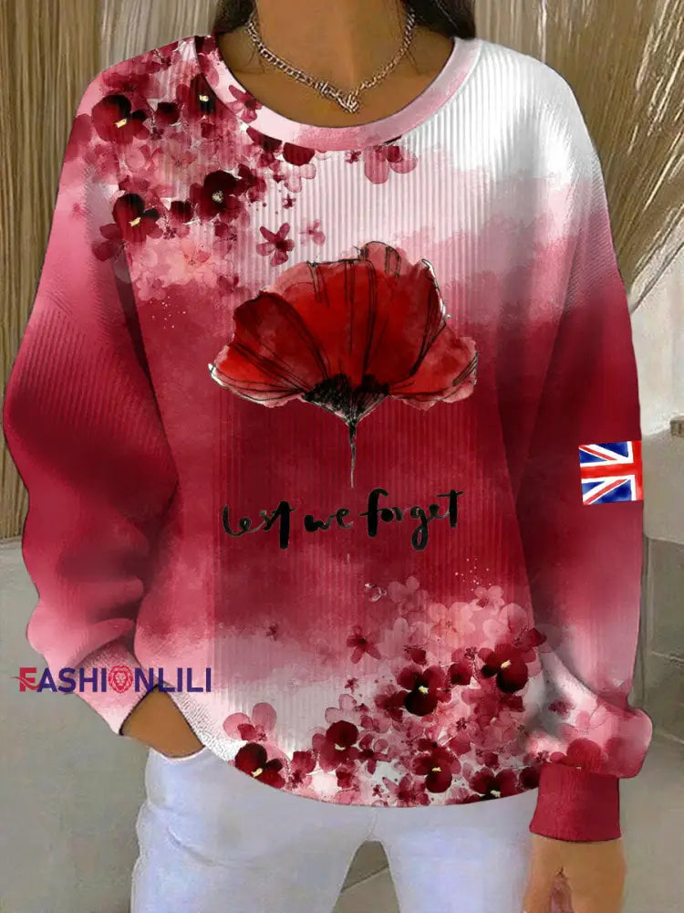 Women’s Lest We Forget Ribbed Round-Neck Sweatshirt Red / S