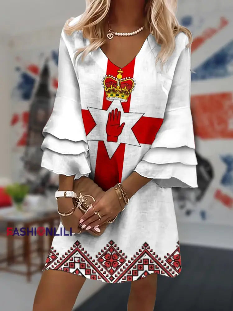 Women’s Northern Ireland Flag Print Casual Mini Dress White / S