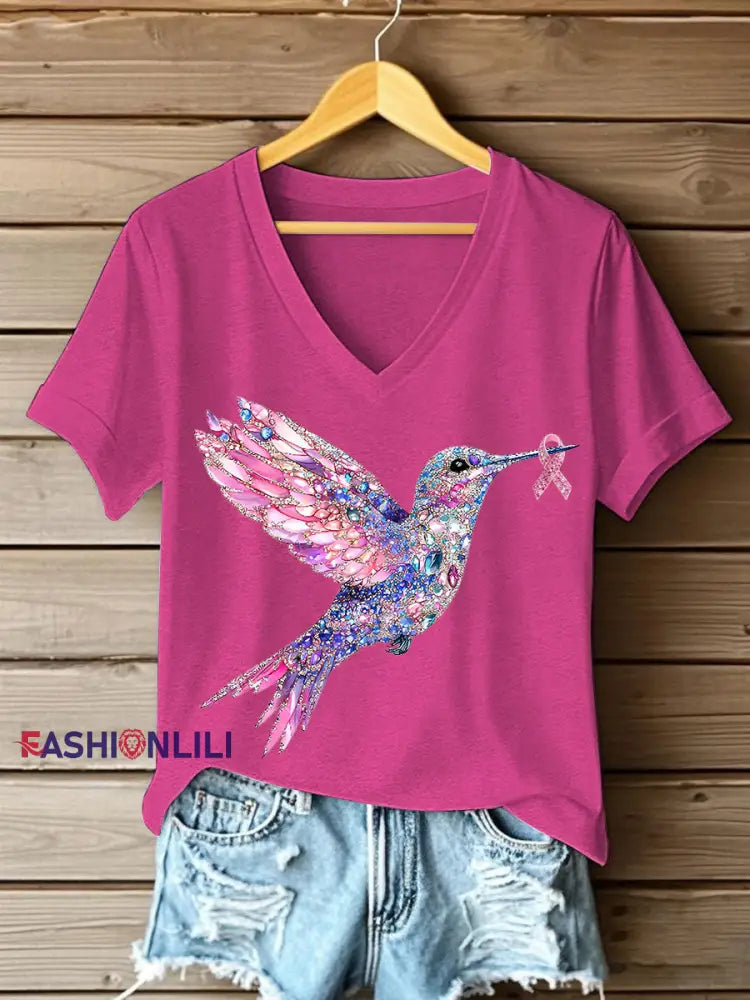 Women’s Pink Hummingbird Print T shirt Rose Red / S
