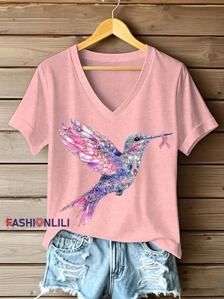 Women’s Pink Hummingbird Print T shirt Pink / S