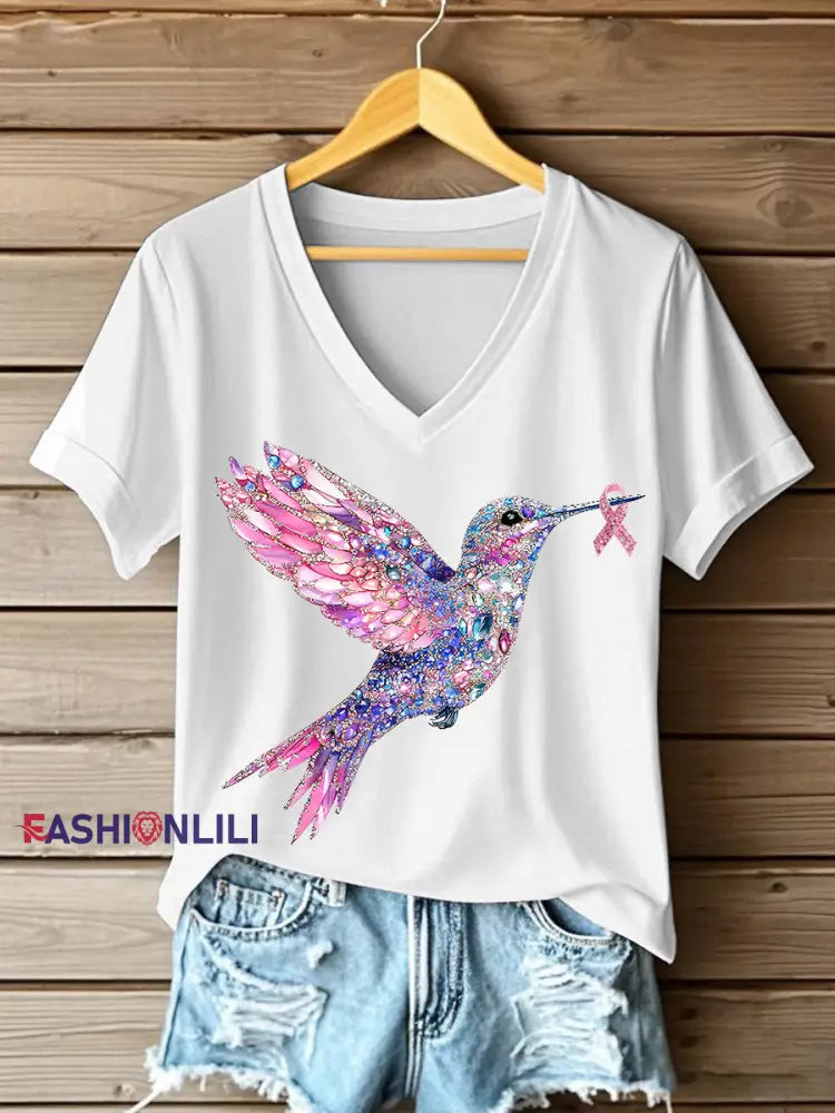 Women’s Pink Hummingbird Print T shirt White / S