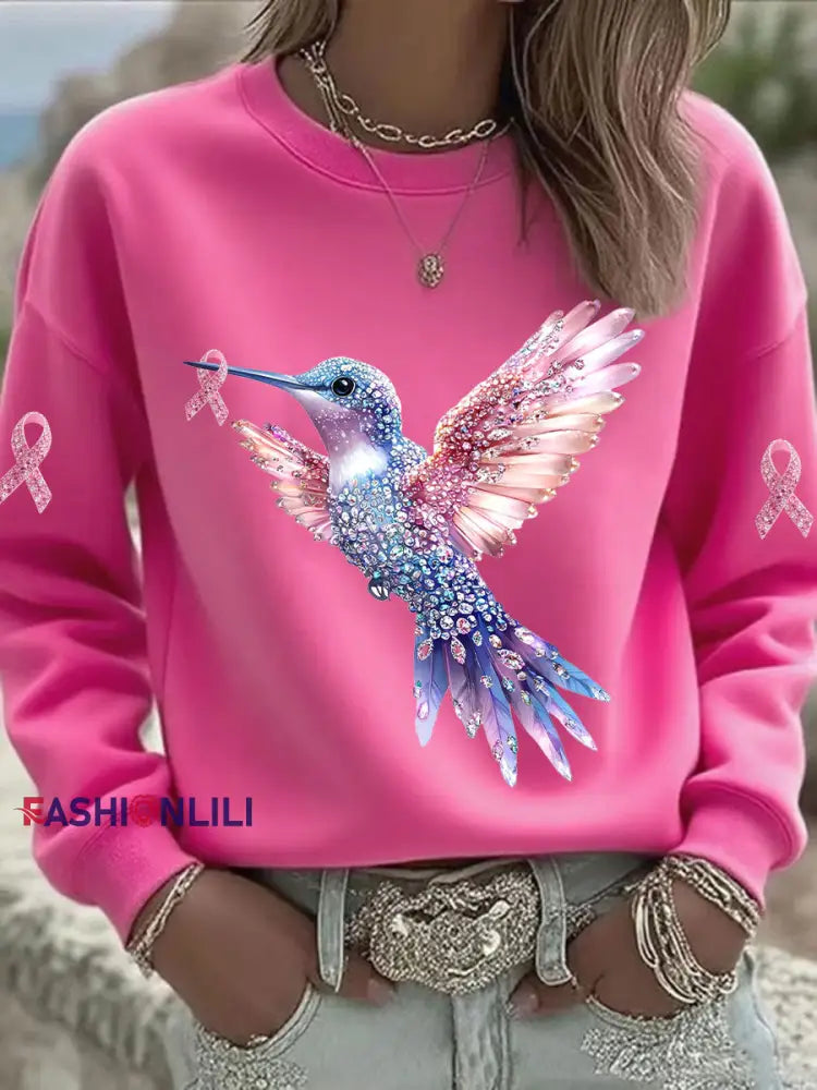 Women’s Pink Hummingbird Printed Sweatshirt Rose Red / S