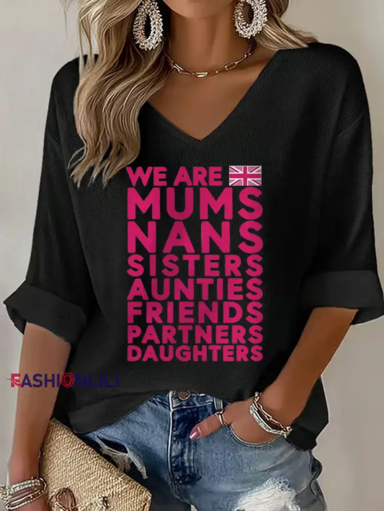 Women’s Pink Ladies Unite Waffle T shirt Black / S