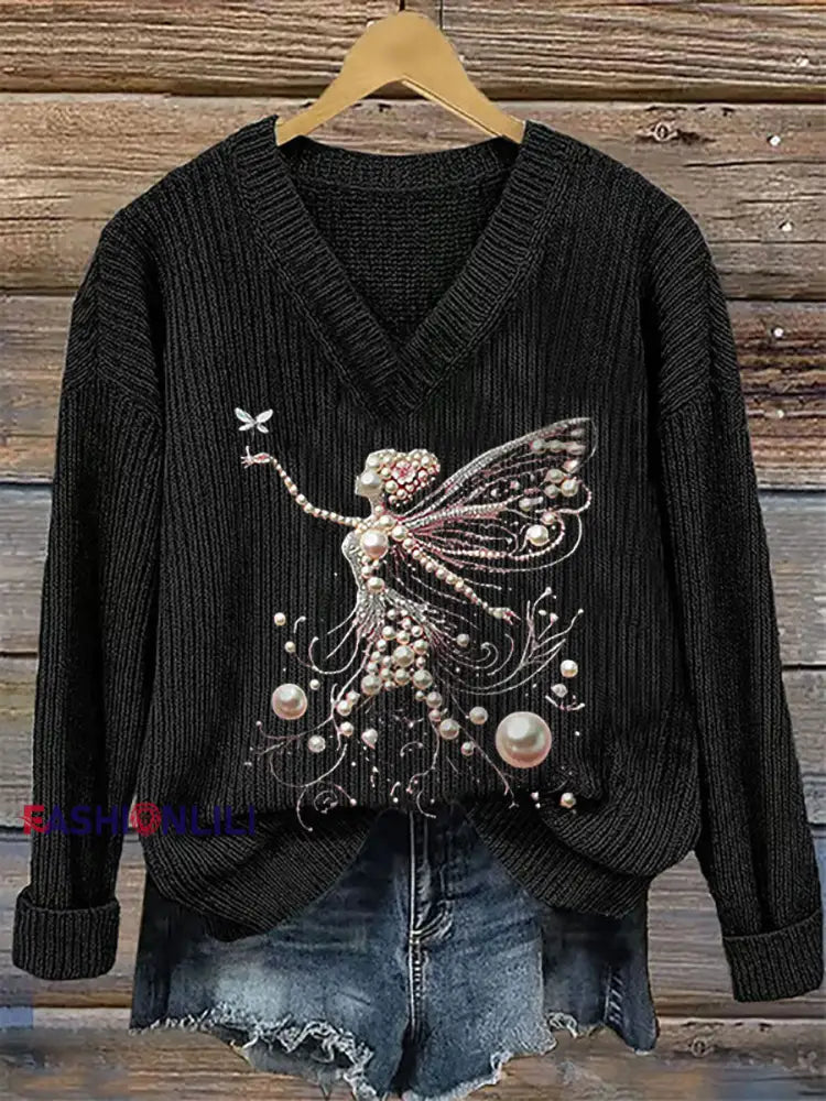 Women’s Pink Pearl Print Casual Top Black / S