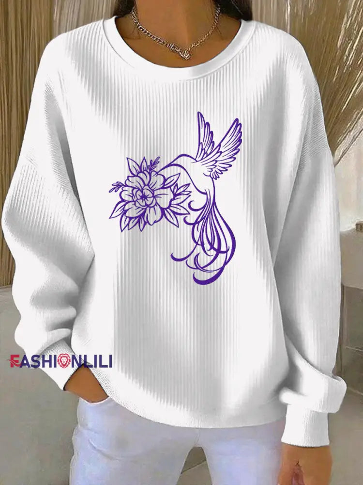 Women’s Purple Art Print Casual Sweatshirt White / S