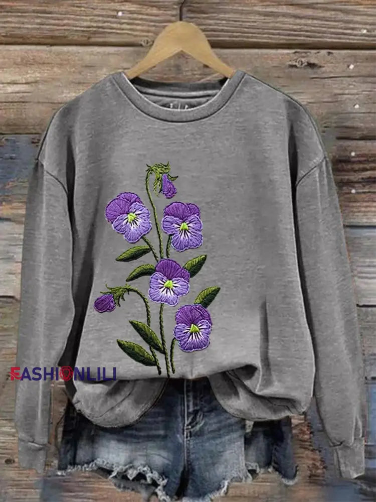 Women’s Purple Flower Alzheimer’s Awareness Support Sweatshirt Gray / S