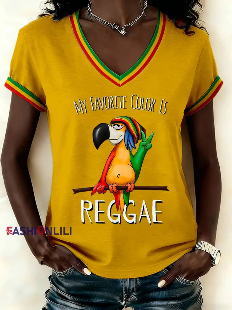 Women’s Reggae Print Casual T-shirt Yellow / S