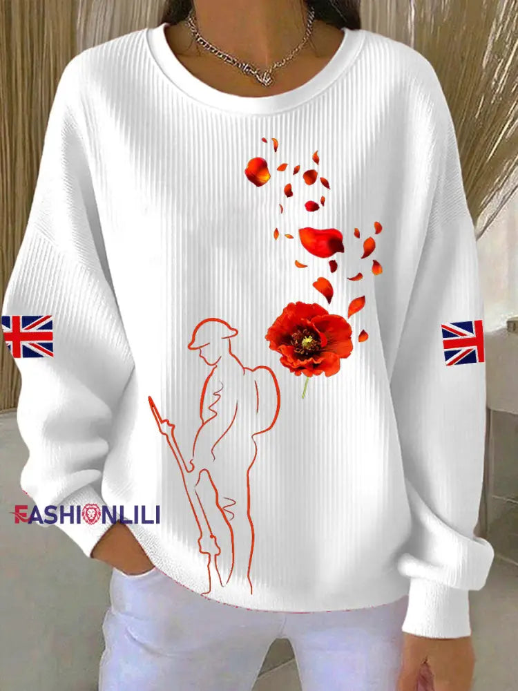 Women’s Remembrance Day Lest We Forge Ribbed Round-Neck Sweatshirt White / S