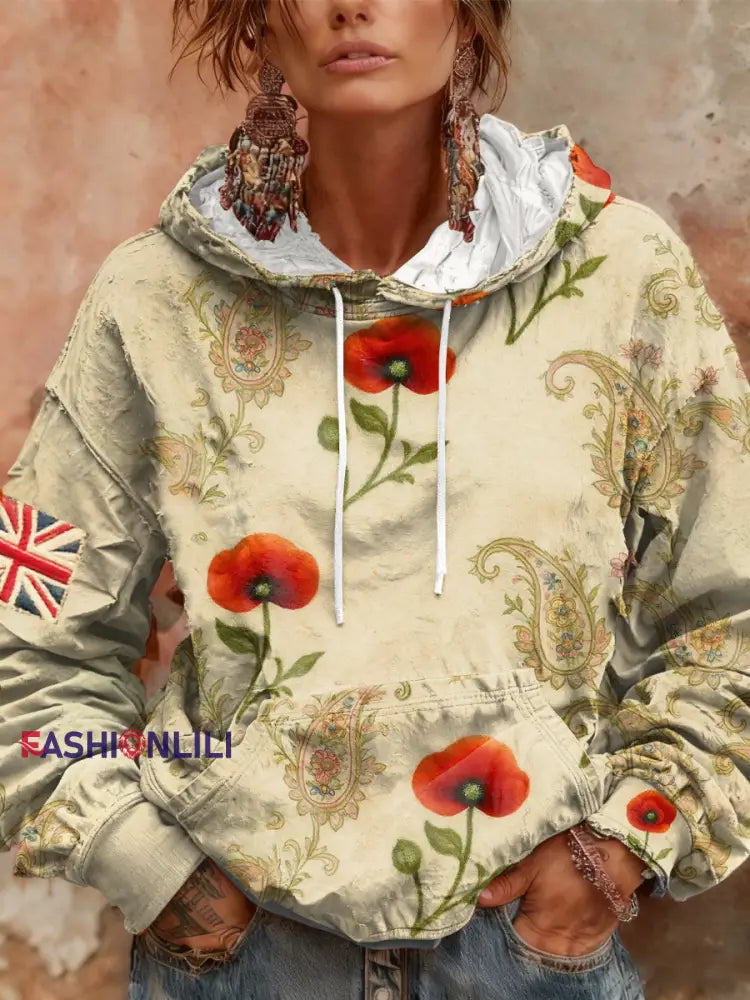 Women’s Remembrance Day poppy flower hoodie As picture / S