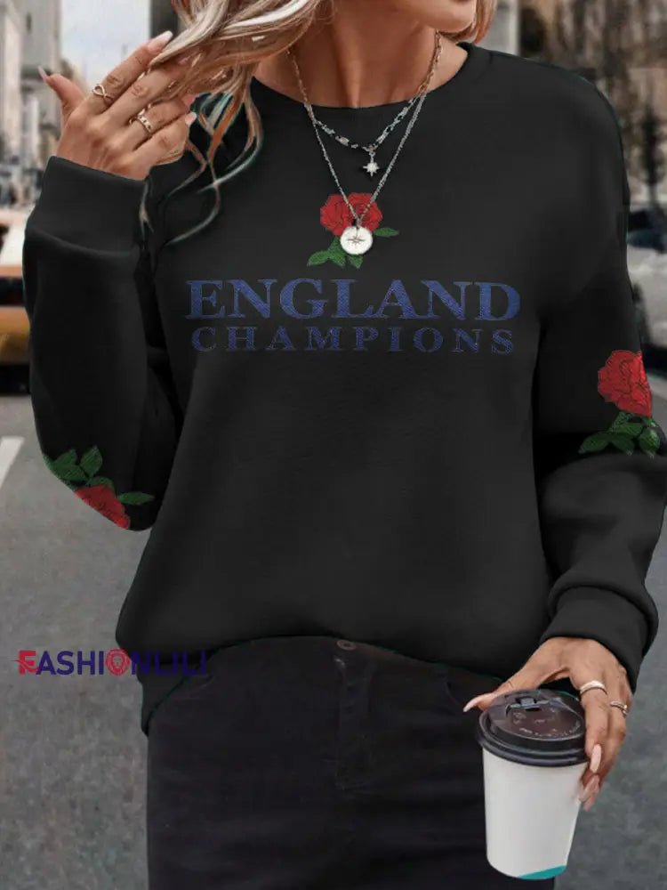 Women’s s England Rugby Lover Roses Printed Sweatshirt Black / S