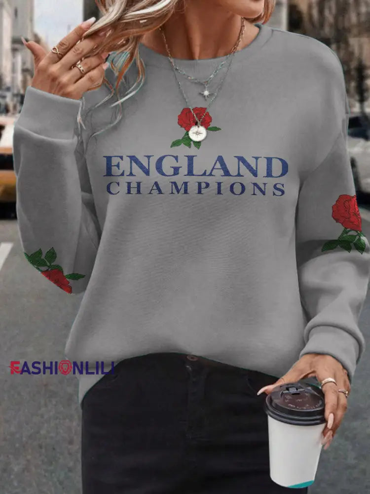 Women’s s England Rugby Lover Roses Printed Sweatshirt Light Gray / S