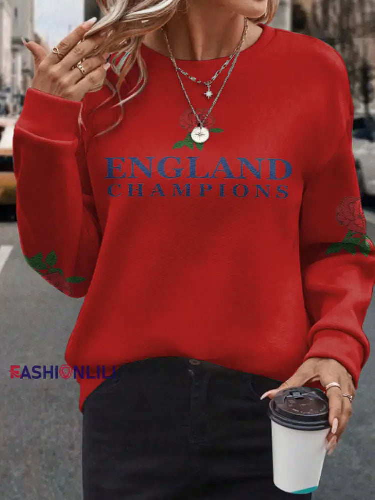 Women’s s England Rugby Lover Roses Printed Sweatshirt Red / S