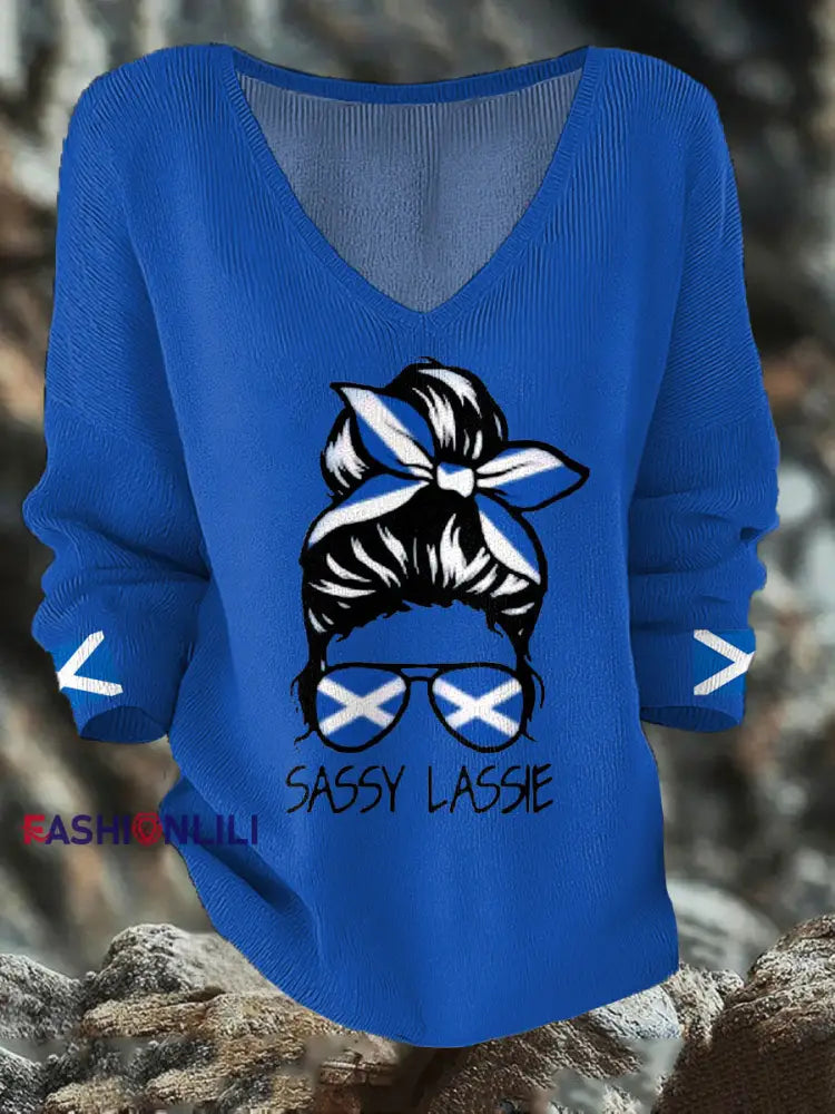 Women’s Scotland Flag Sassy Lassie Printed Casual Tops Blue / S