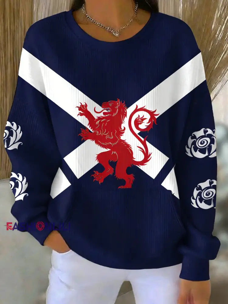 Women’s Scotland Football Lover Tartan Army Casual Long-Sleeve Sweatshirt Blue / S