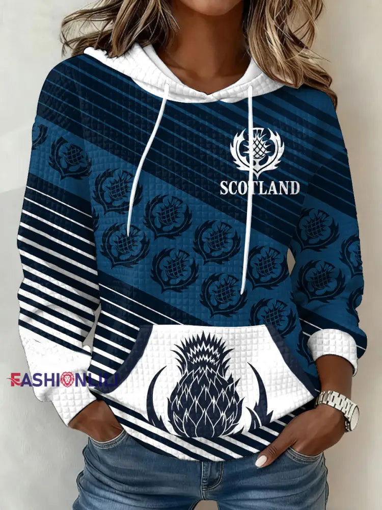 Women’s Scotland Rugby Lover Printed Hoodie Navy Blue / S