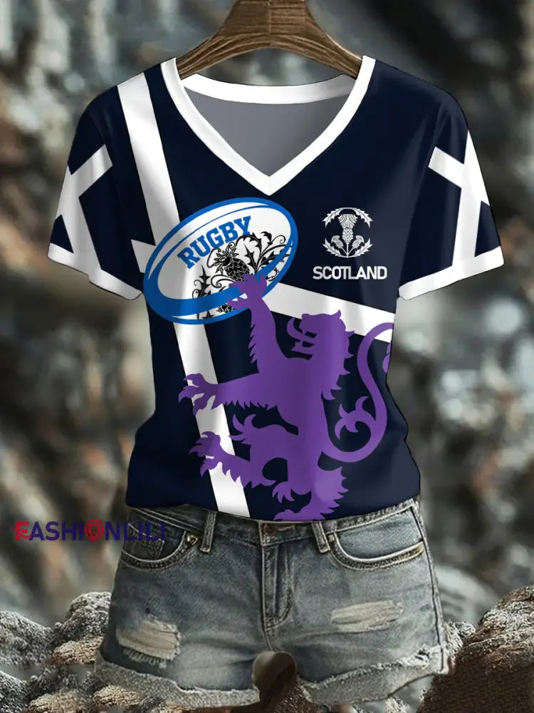 Women’s Scotland Rugby Lover Printed T-shirt Navy Blue / S