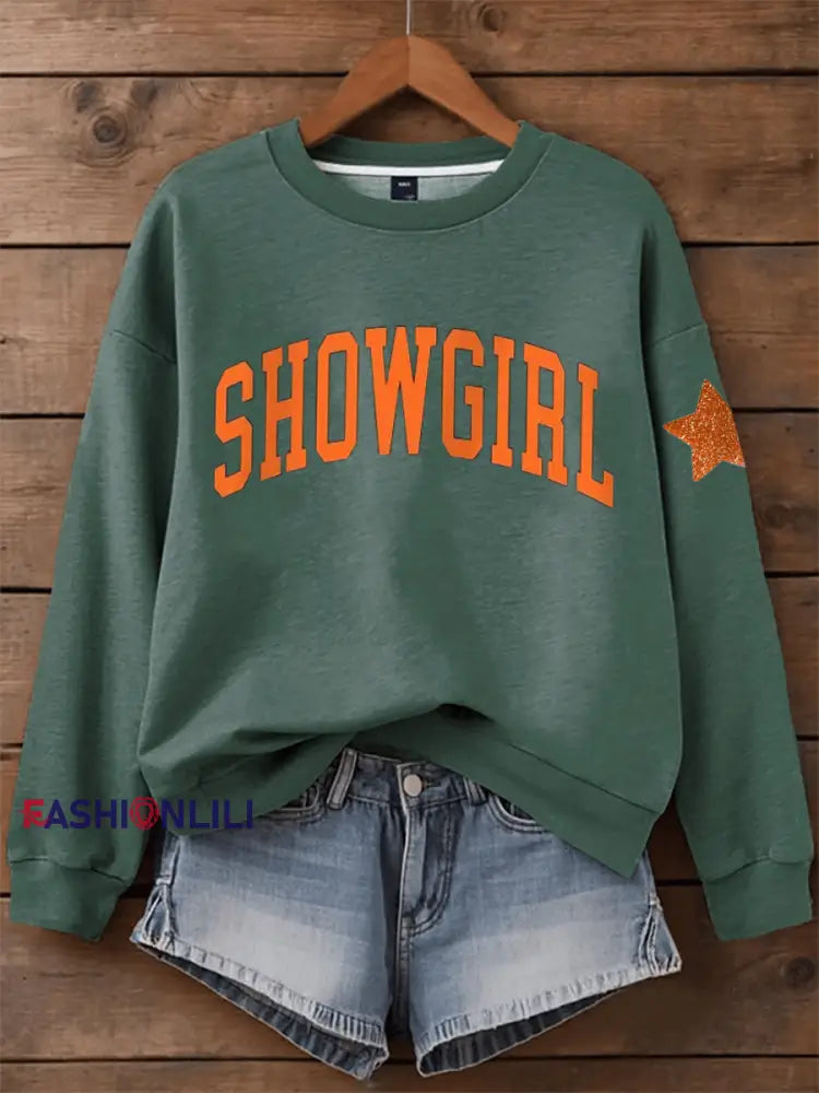Women’s Showgirl Print Music Fan Sweatshirt Dark Green / S