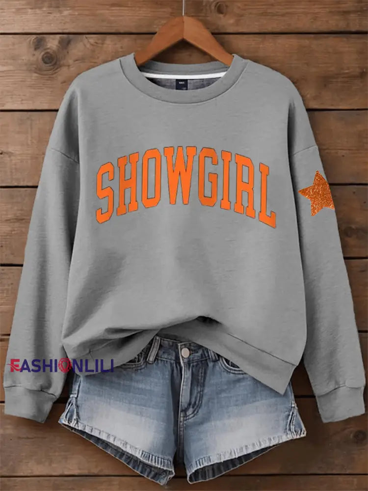 Women’s Showgirl Print Music Fan Sweatshirt Light Gray / S